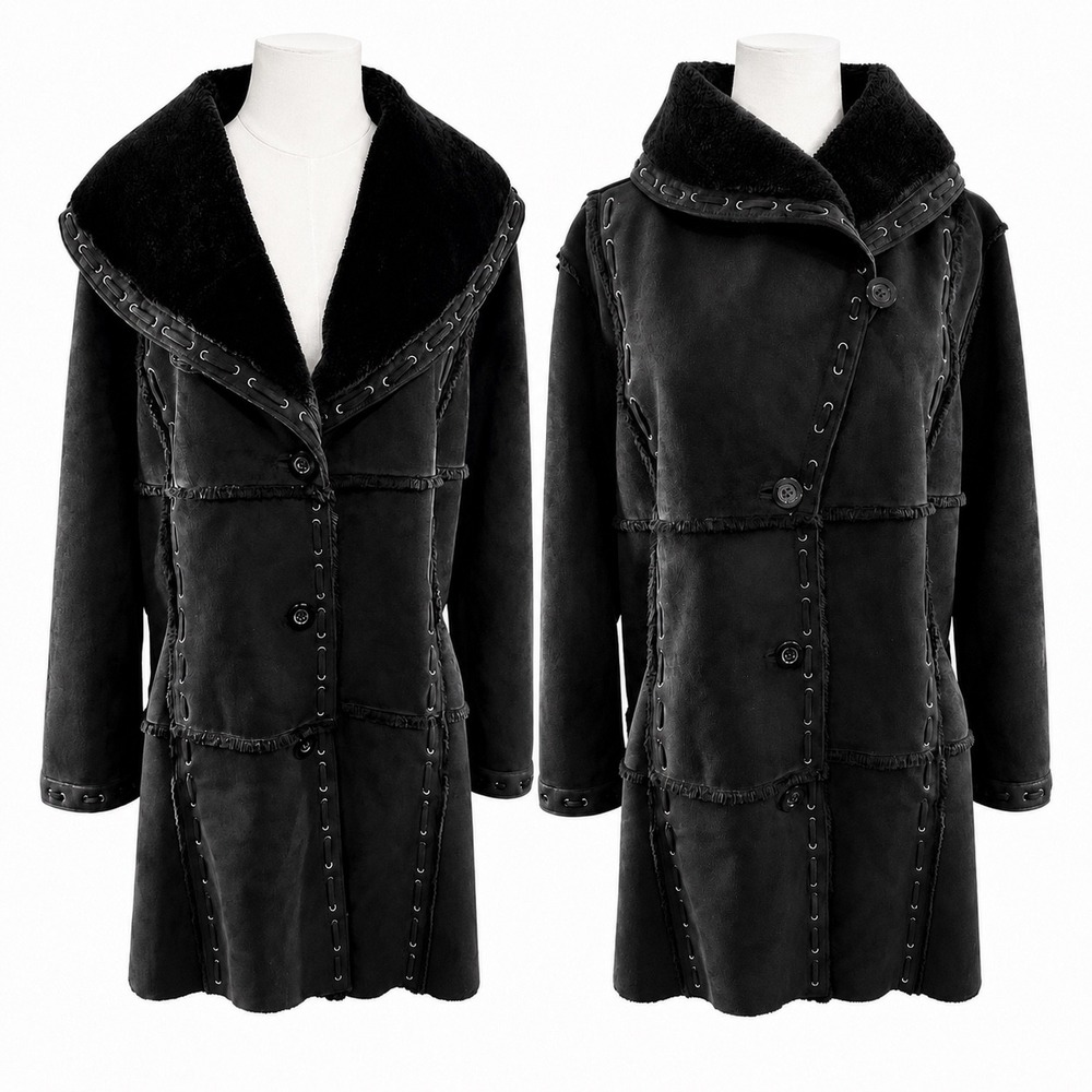 Dennis Basso Black Faux Suede Fur Lined Whipstitch Coat Jacket Shawl Collar 2X